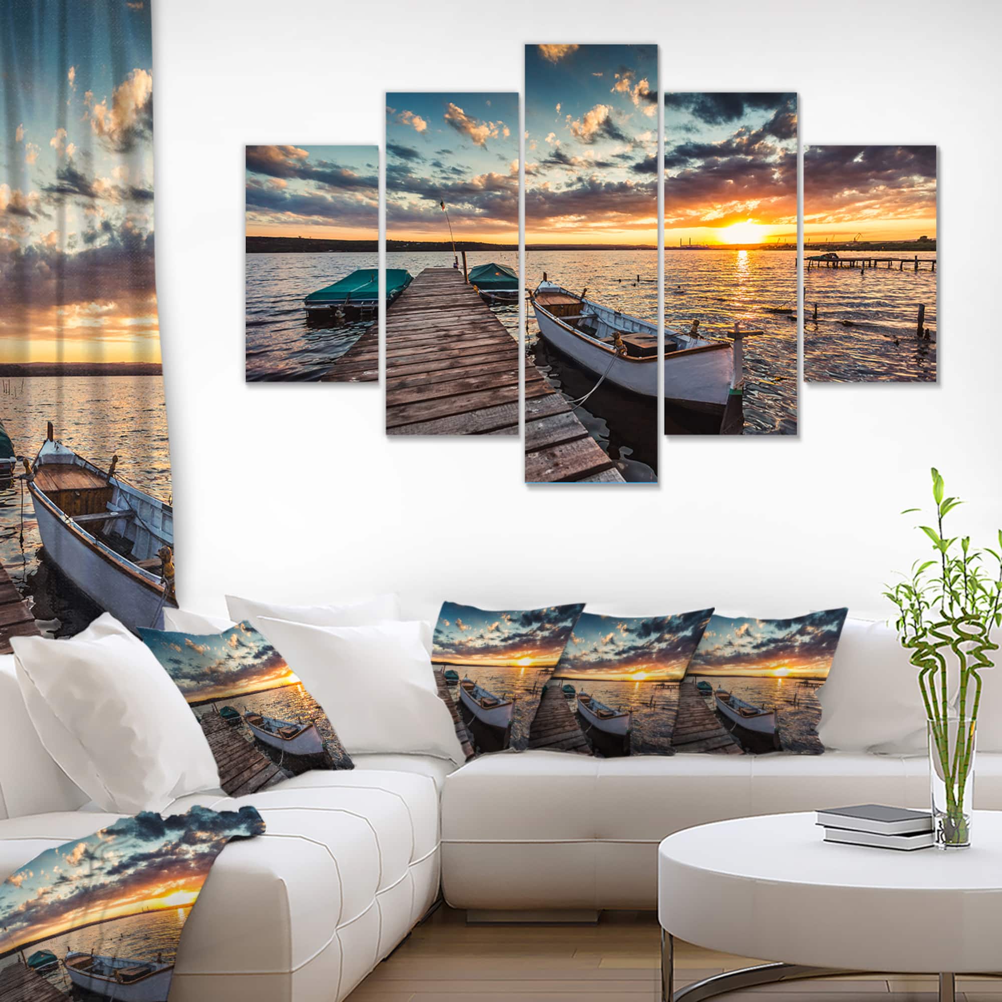 Designart - Boats and Jetty under Dramatic Sky - Large Modern Canvas Art Print